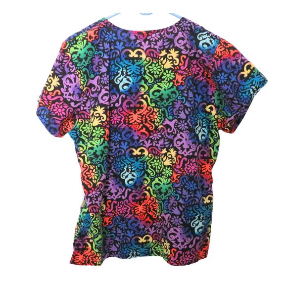 Tafford Colorful Scrub Top Sz XS Square Neckline With 2 Large Pockets, Tie - Picture 2 of 7